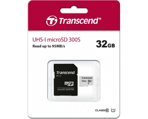 Transcend 300S MicroSDHC 32GB Class 10 UHS-I / U1 V30 Card (TS32GUSD300S-A)