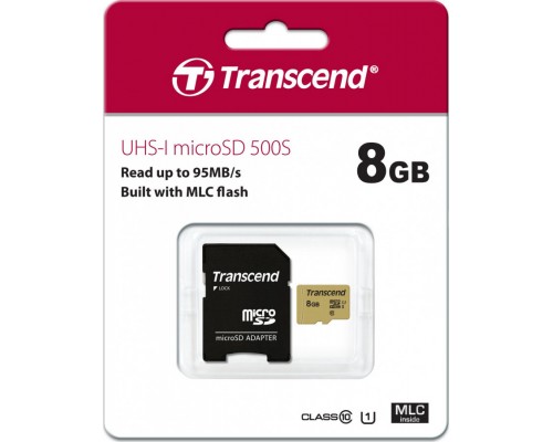 Transcend 500S MicroSDHC 8 GB Class 10 UHS-I / U1 V30 Card (TS8GUSD500S)